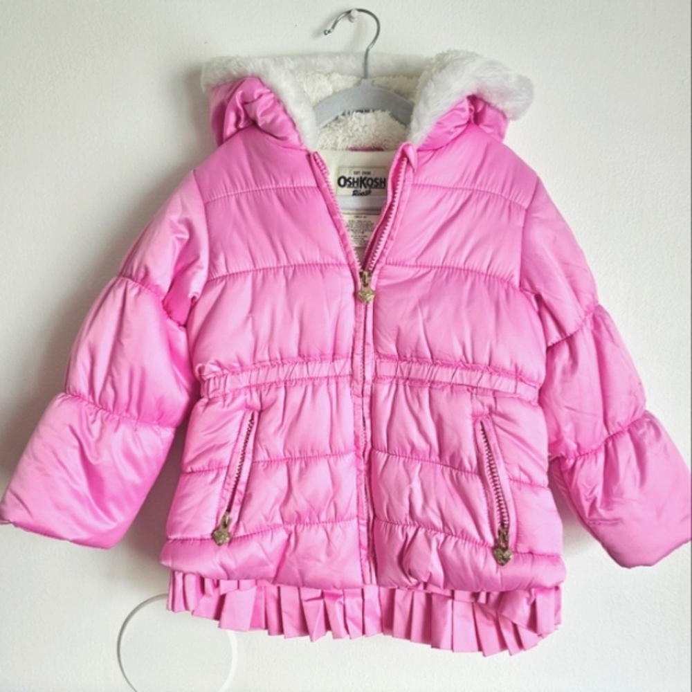 OshKosh B'gosh Pink Puffer Jacket with Faux Fur Hood